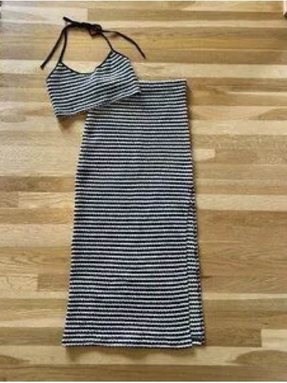 Striped Black & White Two-Piece Halter Dress